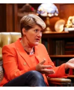 The Celebrity Traitors Clare Balding Orange Blazer