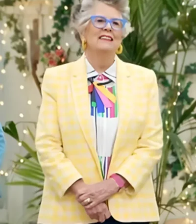 Prue Leith Yellow Checkered Blazer