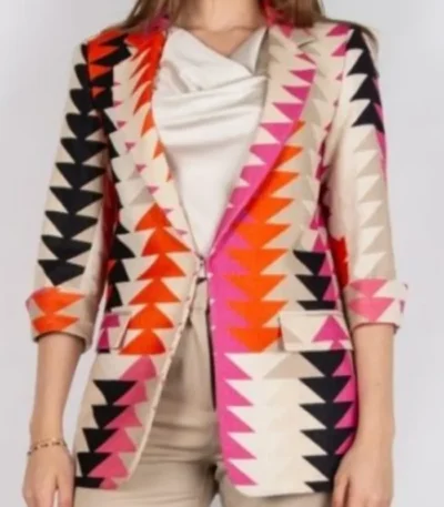 Prue Leith Triangle Print Blazer