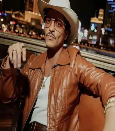 The Romantic Bruno Mars Brown Leather Jacket