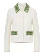 The View Joy Behar White Jacket with Green Embellishments
