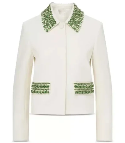 The View Joy Behar White Jacket with Green Embellishments