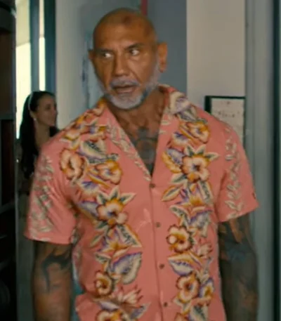 The Wrecking Crew Dave Bautista Orange Floral Shirt