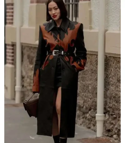 Tiffany Hsu Belted Paneled Leather Coat