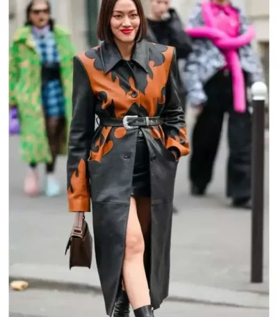 Tiffany Hsu Belted Paneled Leather Coat