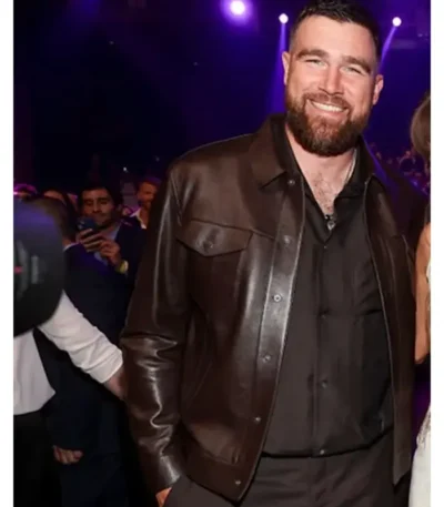 Travis Kelce Dark Brown Leather Jacket