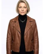 Trying S03 Karen Newman Brown Leather Jacket