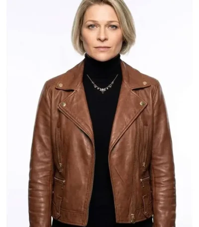 Trying S03 Karen Newman Brown Leather Jacket