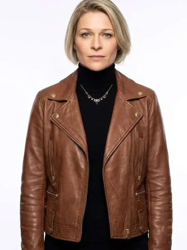 Trying S03 Karen Newman Brown Leather Jacket