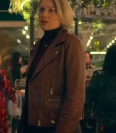 Trying S03 Karen Newman Brown Leather Jacket