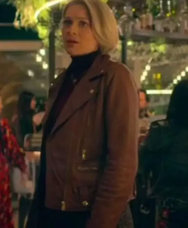 Trying S03 Karen Newman Brown Leather Jacket