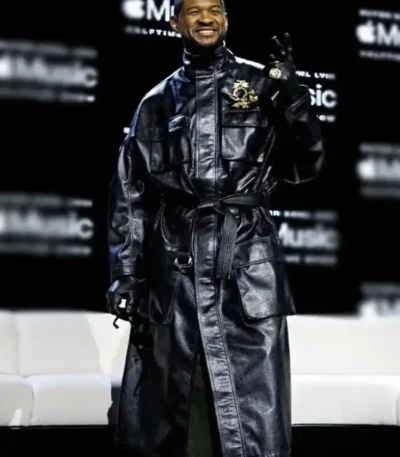 Usher Black Leather Coat