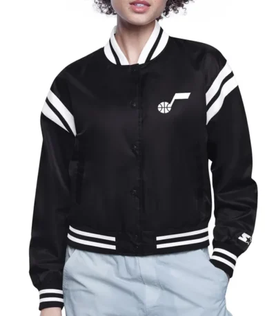 Utah Jazz Printed Logo Varsity Satin Jacket