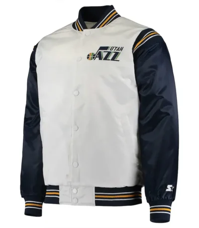 Utah Jazz Renegade Varsity White-Navy Satin Jacket