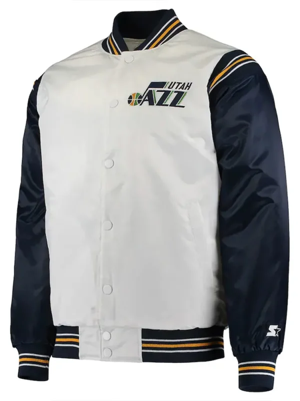 Utah Jazz Renegade Varsity White-Navy Satin Jacket