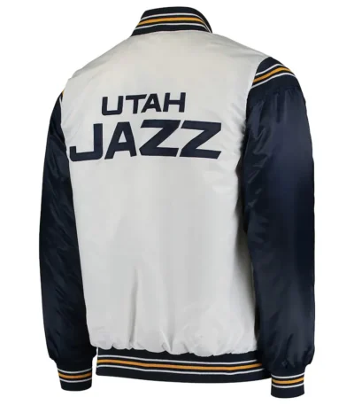 Utah Jazz Renegade Varsity White-Navy Satin Jacket