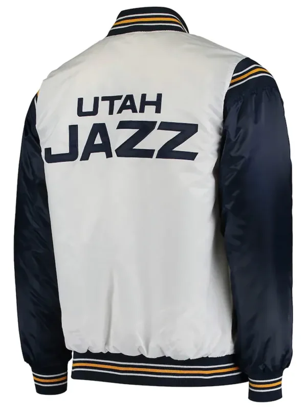 Utah Jazz Renegade Varsity White-Navy Satin Jacket