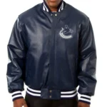 Vancouver Canucks Navy Blue Leather Varsity Jacket