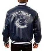 Vancouver Canucks Navy Blue Leather Varsity Jacket
