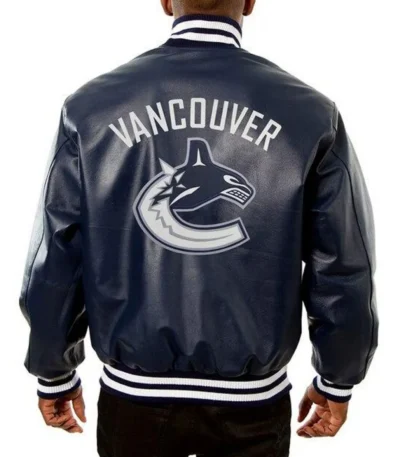 Vancouver Canucks Navy Blue Leather Varsity Jacket
