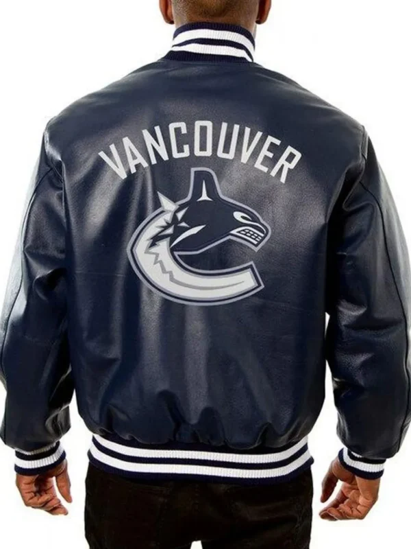 Vancouver Canucks Navy Blue Leather Varsity Jacket
