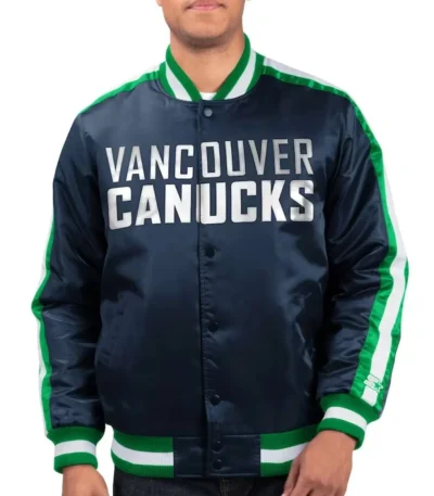 Vancouver Canucks O-Line Navy Varsity Satin Jacket