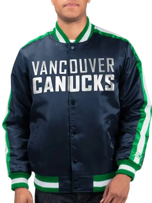 Vancouver Canucks O-Line Navy Varsity Satin Jacket