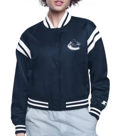 Vancouver Canucks Printed Logo Varsity Satin Jacket