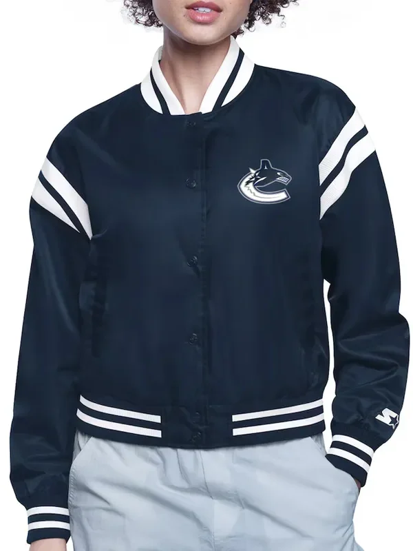 Vancouver Canucks Printed Logo Varsity Satin Jacket