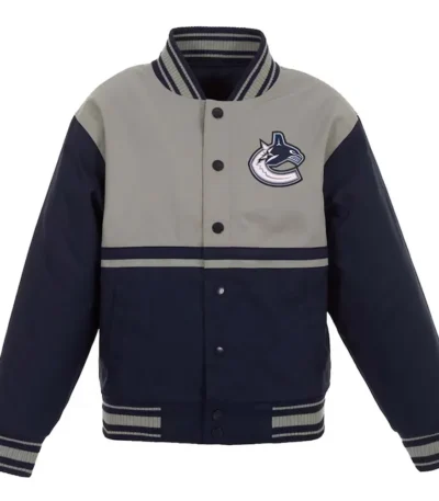 Vancouver Canucks Youth Poly-Twill Full-Snap Navy-Gray Jacket
