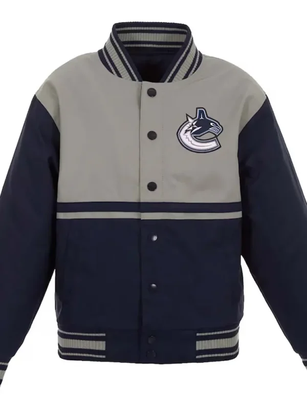 Vancouver Canucks Youth Poly-Twill Full-Snap Navy-Gray Jacket