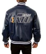 Varsity Utah Jazz Navy Blue Leather Jacket