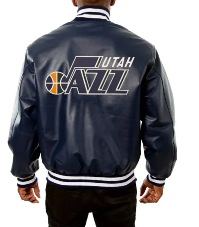Varsity Utah Jazz Navy Blue Leather Jacket