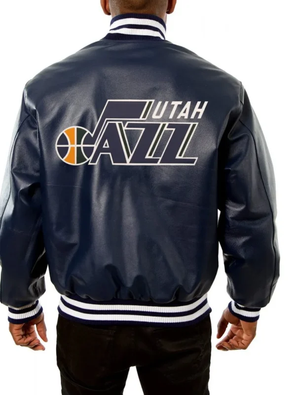 Varsity Utah Jazz Navy Blue Leather Jacket