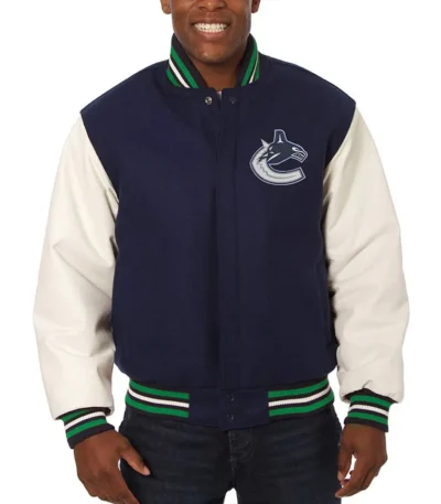 Varsity Vancouver Canucks Blue and White Two-Tone Jacket