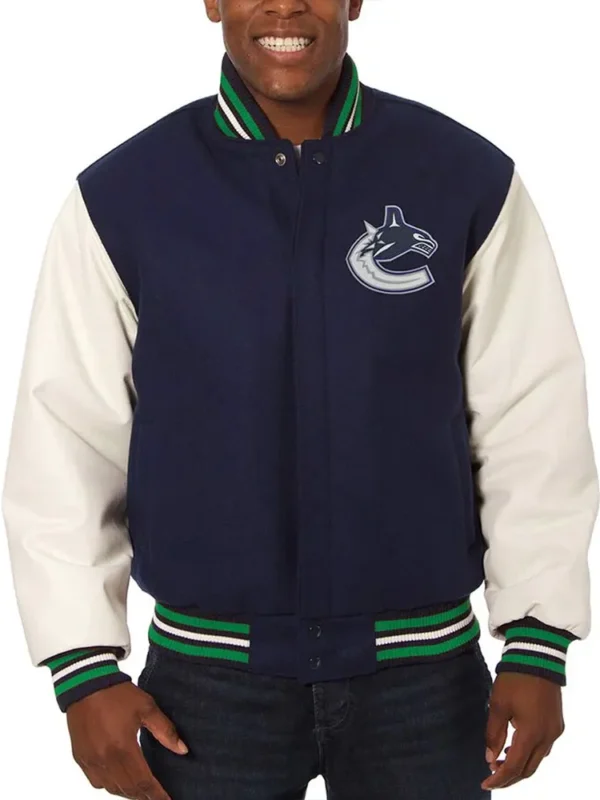Varsity Vancouver Canucks Blue and White Two-Tone Jacket