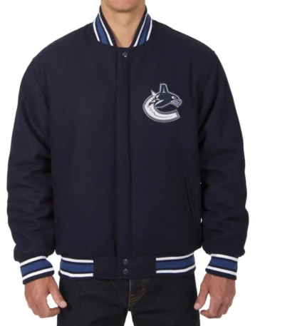 Varsity Vancouver Canucks Navy Blue Wool Jacket