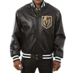 Vegas Golden Knights Black Leather Varsity Jacket