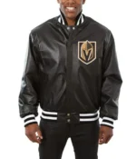 Vegas Golden Knights Black Leather Varsity Jacket