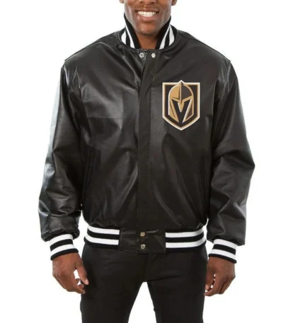 Vegas Golden Knights Black Leather Varsity Jacket