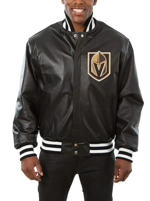 Vegas Golden Knights Black Leather Varsity Jacket