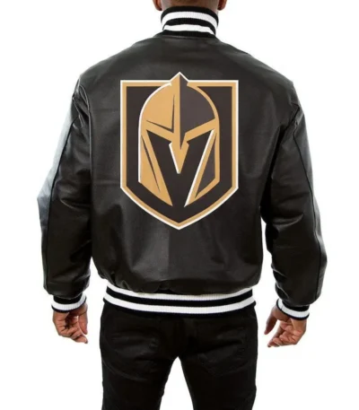 Vegas Golden Knights Black Leather Varsity Jacket