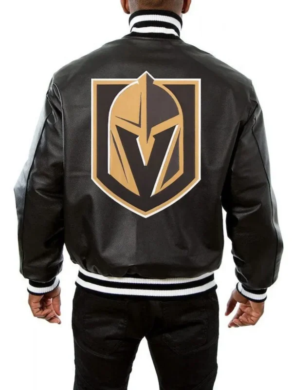 Vegas Golden Knights Black Leather Varsity Jacket