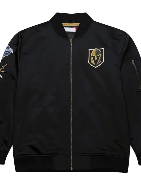 Vegas Golden Knights Current Logo Black Bomber Satin Jacket