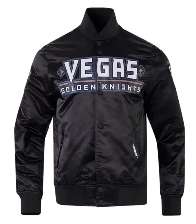 Vegas Golden Knights Glam Black Varsity Satin Jacket