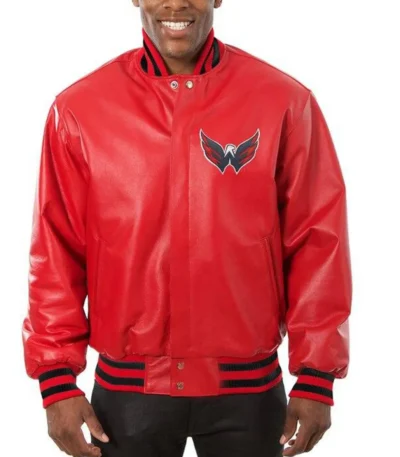Washington Capitals Bomber Red Leather Jacket