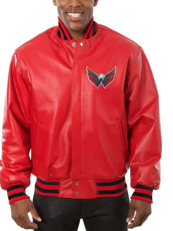 Washington Capitals Bomber Red Leather Jacket