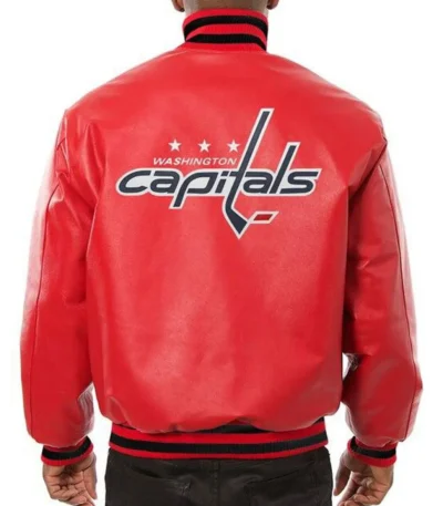 Washington Capitals Bomber Red Leather Jacket