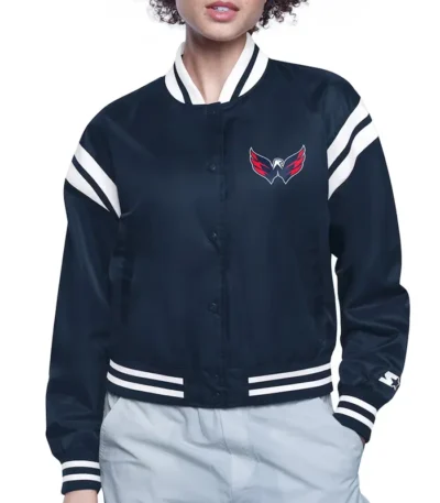 Washington Capitals Printed Logo Varsity Satin Jacket