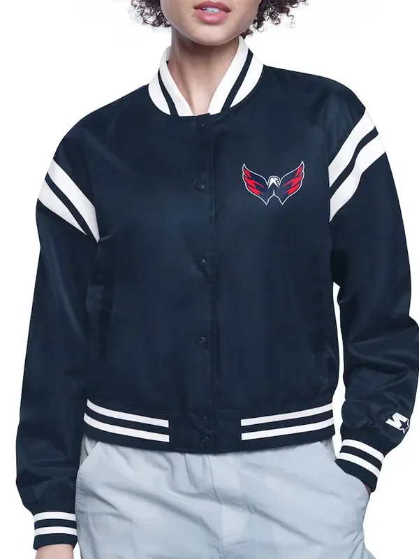 Washington Capitals Printed Logo Varsity Satin Jacket